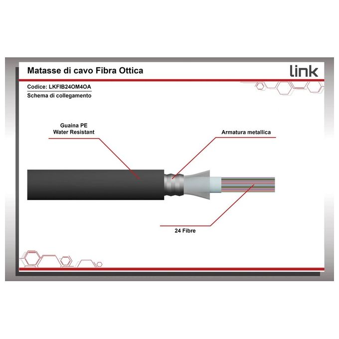 LINK cavo fibra ottica 24 fibre armato da esterno-interno antiroditore om4