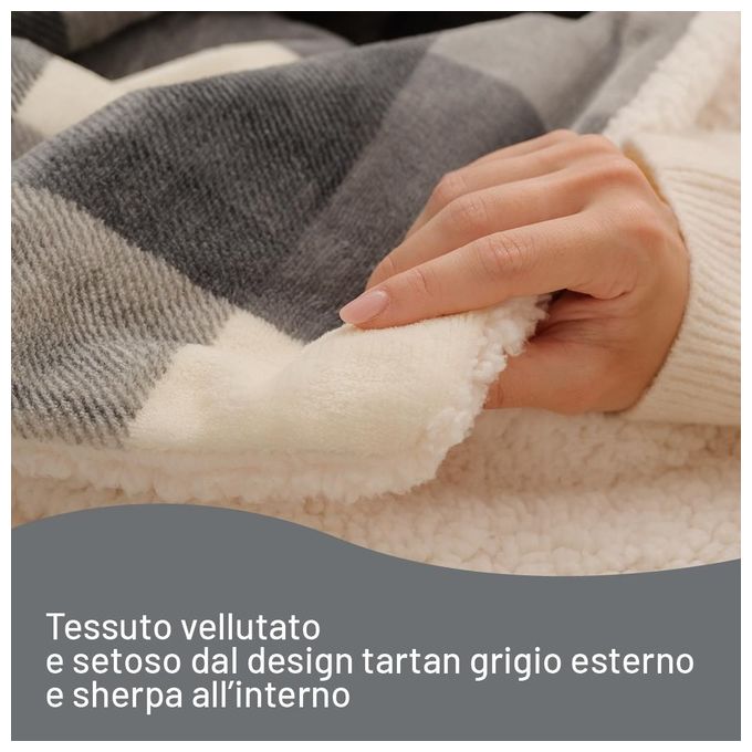 Imetec 26031 CaldoPlaid Coperta Elettrica Riscaldabile 160x120 cm 150W 6 Temperature Tecnologia Adapto Lavabile colore Grigio