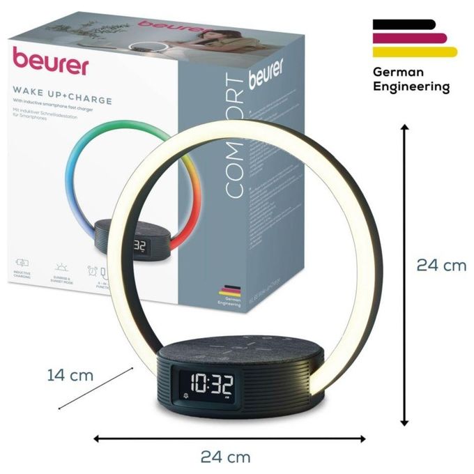 Beurer 10423 Luce sveglia WL 65 Wake up+Charge con simulazione alba e tramonto ricarica wireless 10 W Qi colore Grigio scuro