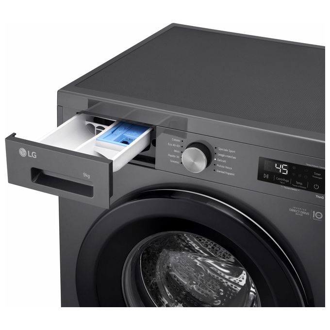 LG F4NX1009NMB Serie X1 - Lavatrice a carica frontale 9 kg, 1400 rpm, Classe A, 6 Motion Direct Drive, Allergy Care, Wi-Fi, (85x60x55 cm), Nero