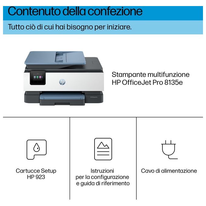 HP 40Q47B OfficeJet Pro 8135e Stampante Multifunzione Inkjet A4 Colori 20 ppm Fronte Retro ADF Wi-Fi colore Grigio