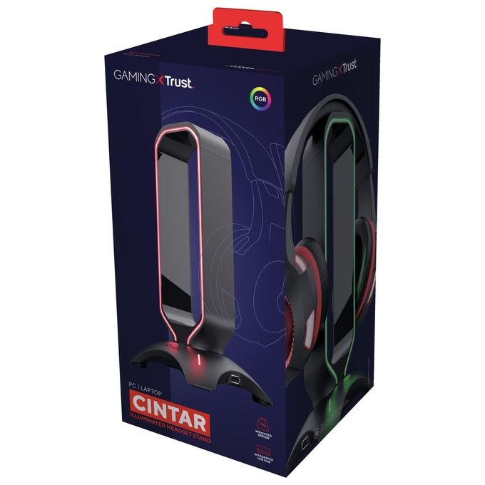 Trust GXT 265 Cintar RGB Headset Stand Supporto per Cuffie Illuminato Rgb con Due Porte Usb