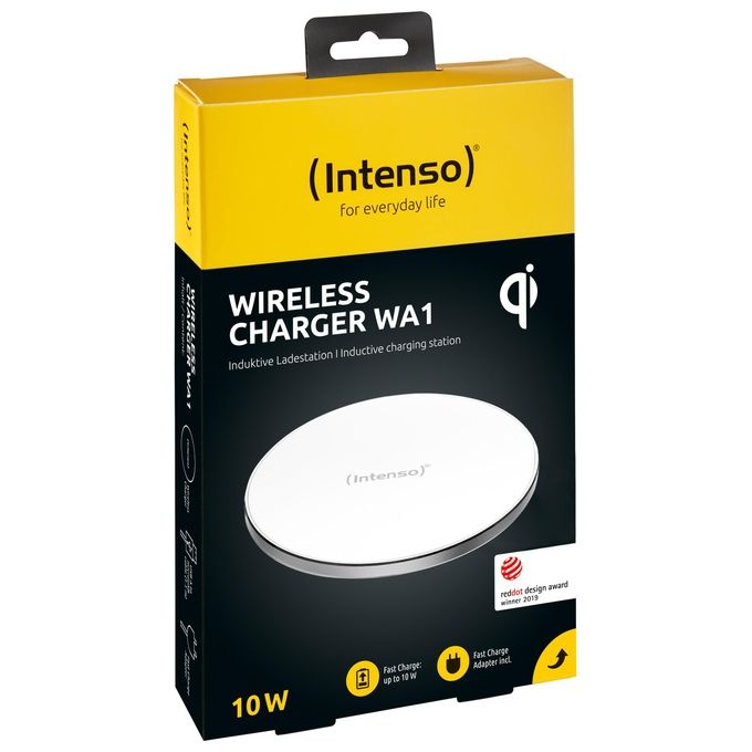 Intenso WA1 Caricatore Wireless QI con Fast Charge e Adattatore Bianco