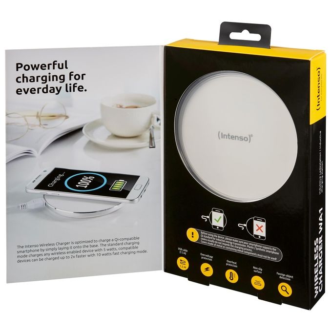 Intenso WA1 Caricatore Wireless QI con Fast Charge e Adattatore Bianco