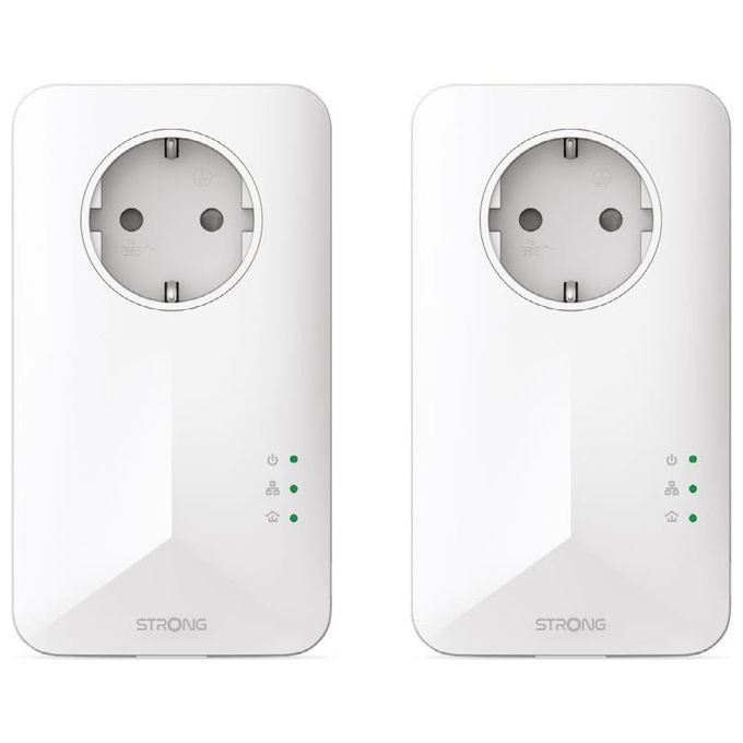 STRONG A01256830 Powerline 1000 Duo Adattatore di Rete Ethernet PLC Gigabit con Presa Pass-Through 1000 Mbps 128-bit AES colore Bianco