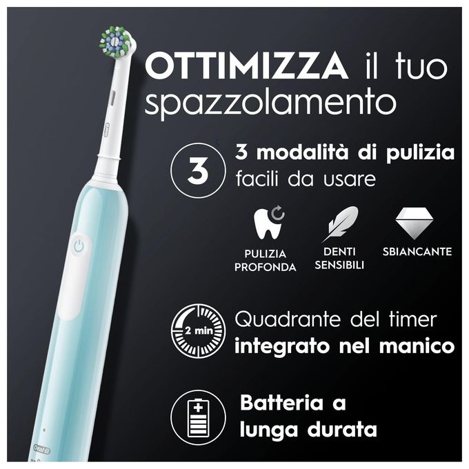 Oral-B 8700216013116 Pro 1 Sensitive Clean Spazzolino elettrico Rotante Oscillante 3 modalita' Timer 2 min autonomia 10 giorni colore Caribbean Blue