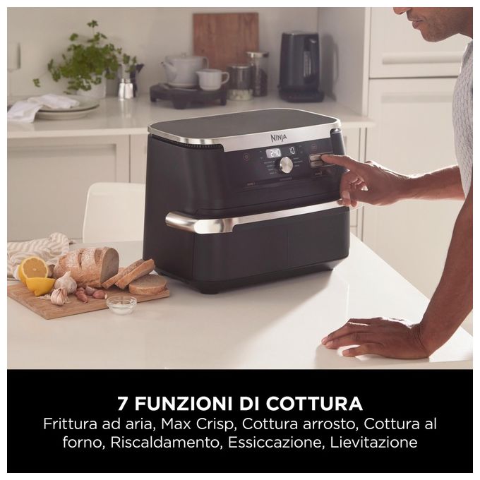 Ninja AF500EU FlexDrawer Friggitrice ad aria 10.4 L 2470 W 7 Programmi Dual Zone Touchscreen colore Nero