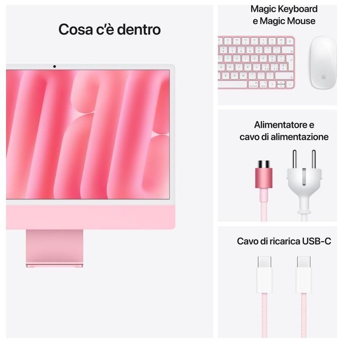 Apple MWUG3T-A iMac Computer desktop all-in-one Chip M4 CPU 8-core GPU 8-core 16GB 256GB SSD colore Rosa