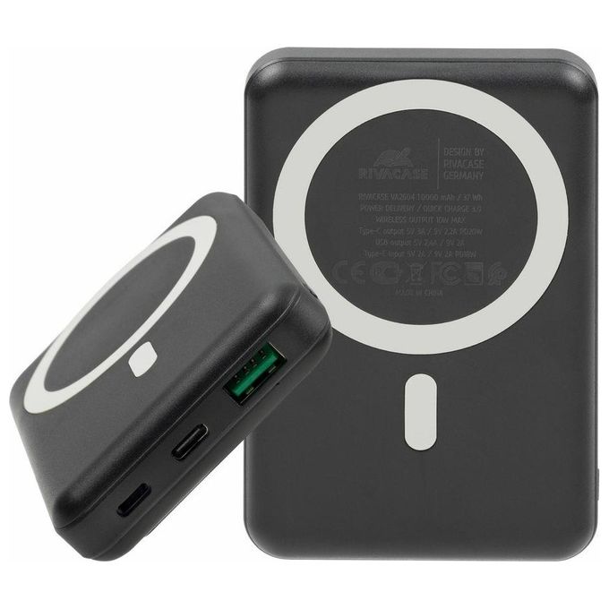 Rivacase VA2604 Power Bank MagSafe 10000 mAh Wireless Qi 15W QC PD 20W con Supporto Pieghevole