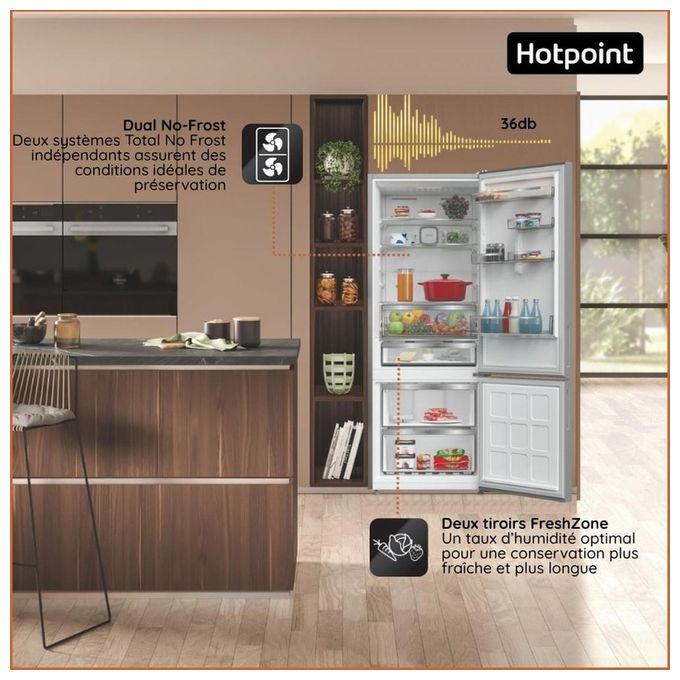 Hotpoint HPAK26472XP4E Frigorifero Combinato 475 L 187 cm Classe E 36 dB No Frost Total colore Acciaio Inox