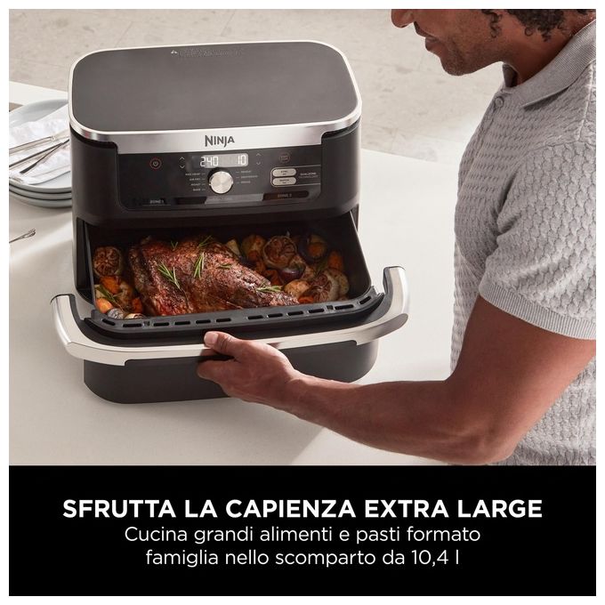 Ninja AF500EU FlexDrawer Friggitrice ad aria 10.4 L 2470 W 7 Programmi Dual Zone Touchscreen colore Nero