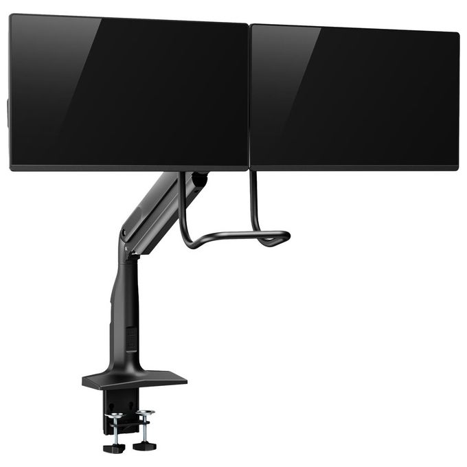 V7 DM1HDD Supporto per Doppio Monitor con Barra a Molla a Gas Regolabile in Altezza Rotazione ±32° Inclinazione -22° +45° VESA 75x75 100x100 mm colore Nero