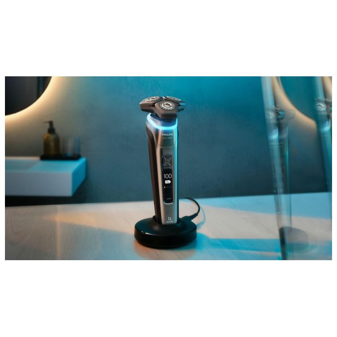 Philips S9974-35 Shaver Series 9000 Rasoio elettrico rotativo Wet and Dry 3 testine autonomia 60 min colore Cromo
