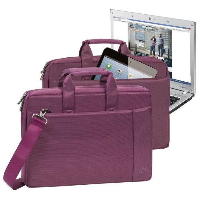 Rivacase Borsa per Notebook 15,6'' Tasca Esterna Tracolla Antiscivolo Viola