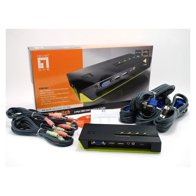 LevelOne KVM-0421 Switch KVM USB 4 Porte con Supporto Audio Risoluzione 2048 x 1536 Pixel colore Nero Verde