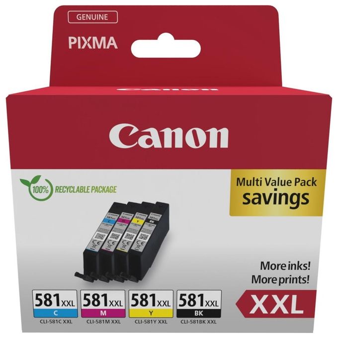 Canon 1998C007 CLI-581XXL Cartuccia d'inchiostro Multipack 4 pezzi 11.7 ml colore Nero Ciano Magenta Giallo