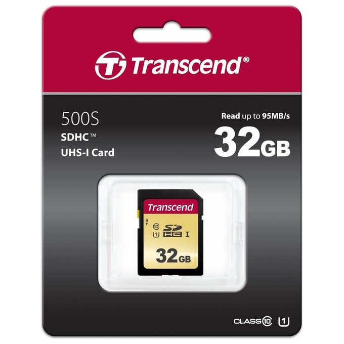 Transcend TS32GSDC500S 500S Scheda di Memoria SDHC 32GB UHS-I U1 Classe 10 95MB-s MLC NAND colore Nero