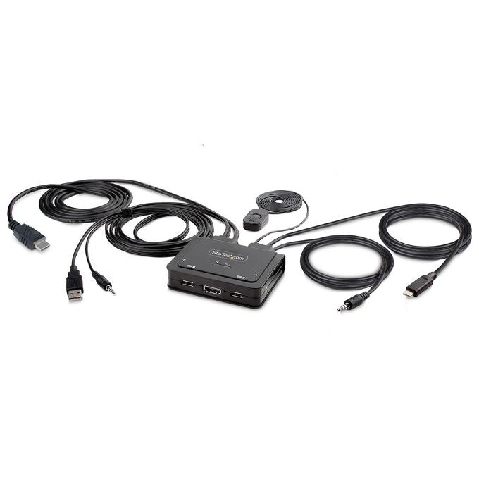 StarTech C2-H46-UAC-CBL-KVM Switch KVM compatto con cavi integrati USB-C e HDMI a 2 porte 4K 60Hz colore Nero