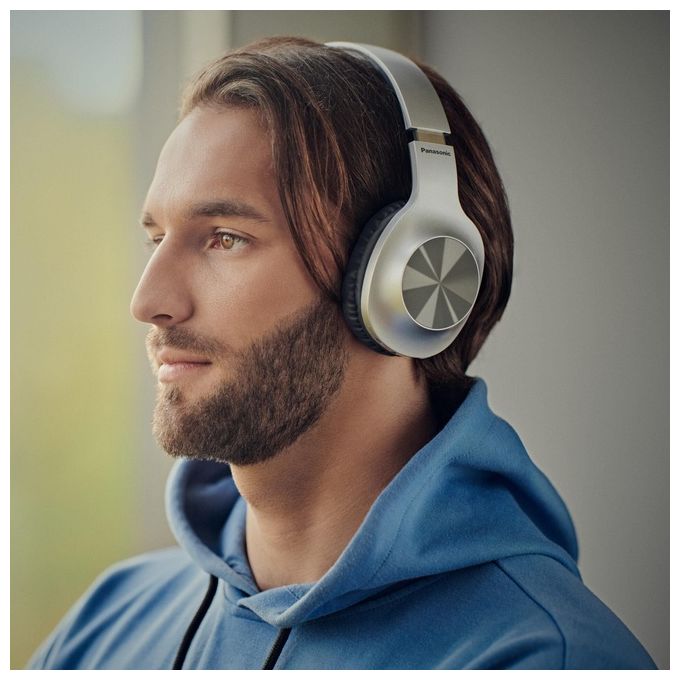 Panasonic RB-HX220BDES Cuffie a Padiglione Wireless Bluetooth 5.0 Extra Bass Microfono Integrato Autonomia 23h USB-C colore Argento