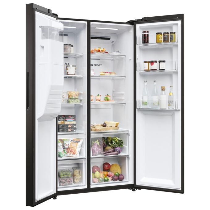Haier HSR5918DIPB SBS 90 Serie 5 Frigorifero Americano Side by Side 511 L 177 cm Classe D 40 dB No Frost Dispenser Acqua e Ghiaccio colore Nero