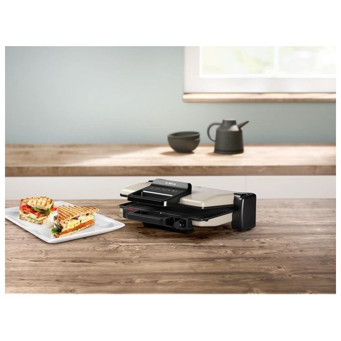 Bosch TCG3302 Bistecchiera Elettrica 2000 W 3 Posizioni di Cottura Piastre Ceramica Antiaderenti Rimovibili colore Argento