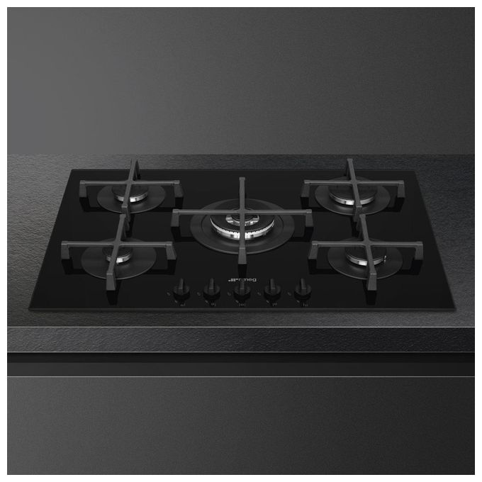 Smeg PV275B Selezione Piano cottura a Gas 72 cm 5 fuochi vetro griglie ghisa accensione automatica colore Nero