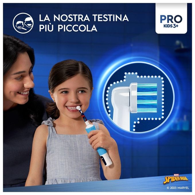 Oral-B VITALITYPROSPIDERMAN Pro Kids Spazzolino elettrico ricaricabile 2 modalita' timer 2 min per bambini da 3 anni colore Azzurro Bianco