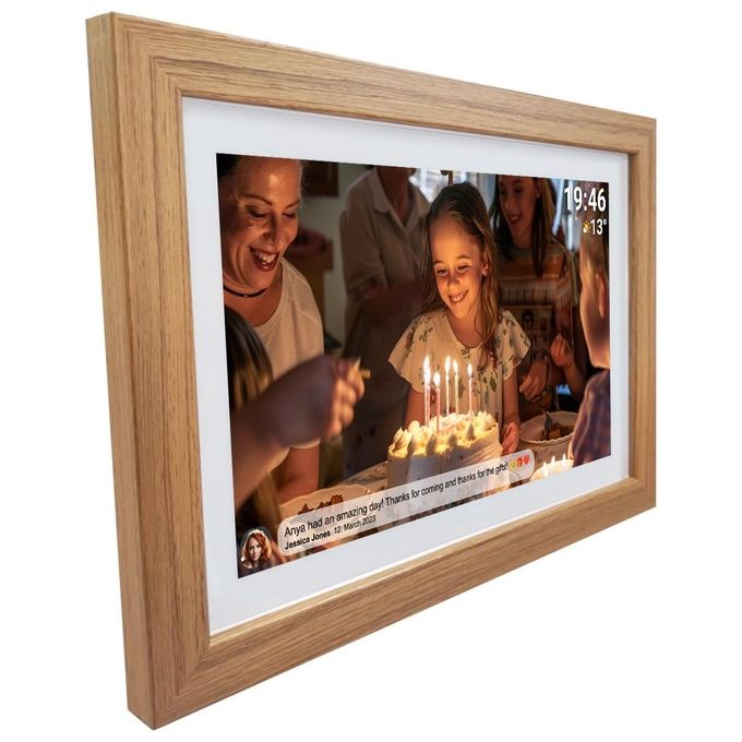 DENVER 119101050130 FRAMEO Cornice Digitale 15,6'' Full HD IPS Touchscreen 16 GB memoria interna espandibile con microSD Wi-Fi inclusa app FRAMEO colore Legno Chiaro