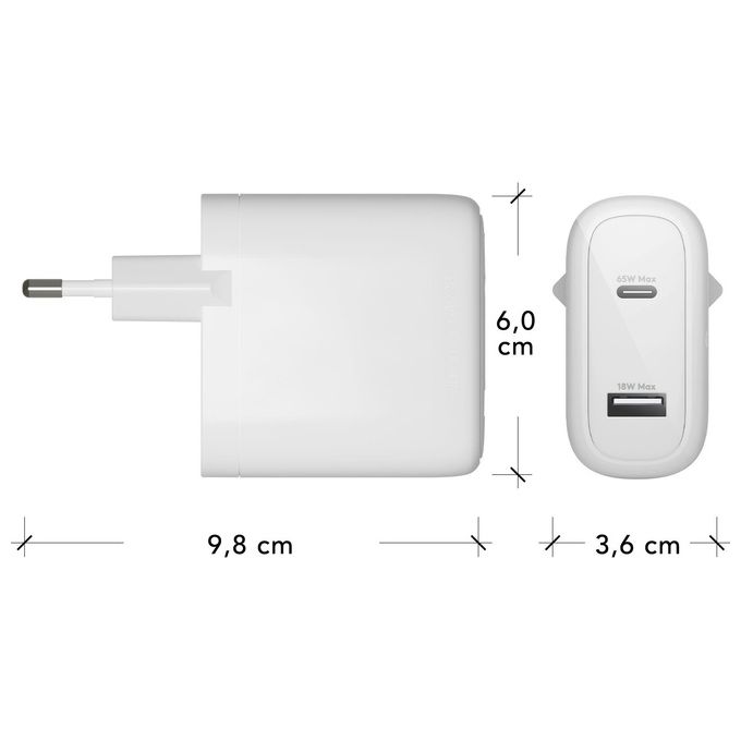 Dbramante1928 CI65EUWH7100 re-charge Caricabatterie da Parete 65 W USB-C e USB-A colore Bianco