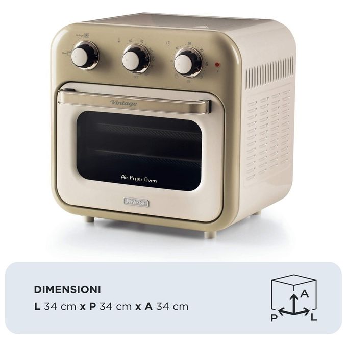 Ariete 4632 Friggitrice ad aria 2in1 con Forno Vintage 16 L 1400 W Timer 60 min Doppio Vetro Girarrosto colore Beige
