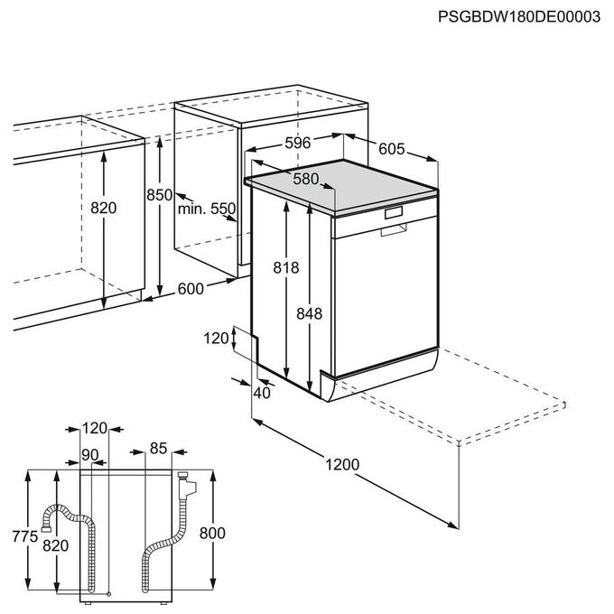 AEG FFB73747PM Serie 7000 Lavastoviglie Libera Installazione 15 coperti Classe D 40 dB AirDry Inverter GlassCare (85x60x60 cm) colore Acciaio Inox