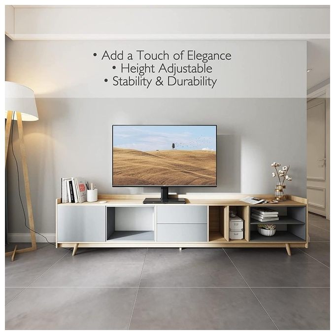 Techly ICA-LCD S07L Supporto Universale da Tavolo per TV 32'' a 65'' VESA 75x75 fino a 600x400 Altezza Regolabile Peso Massimo 45 Kg con Base in Vetro Temperato colore Nero