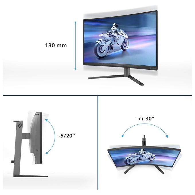 Philips 27M2C5200W Evnia 5000 Monitor Gaming Curvo 27'' Full HD 280Hz Fast VA 0,3 ms HDR10 Adaptive Sync colore Nero