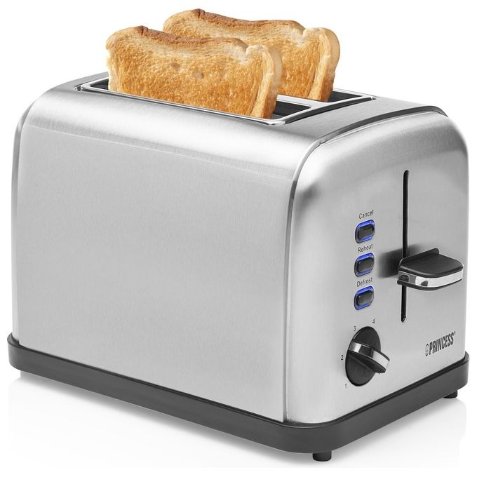 Princess 142354 Tostapane 2 Fessure 6 Livelli Doratura 850W Scongelamento Riscaldamento Stop Griglia Scaldavivande colore Argento