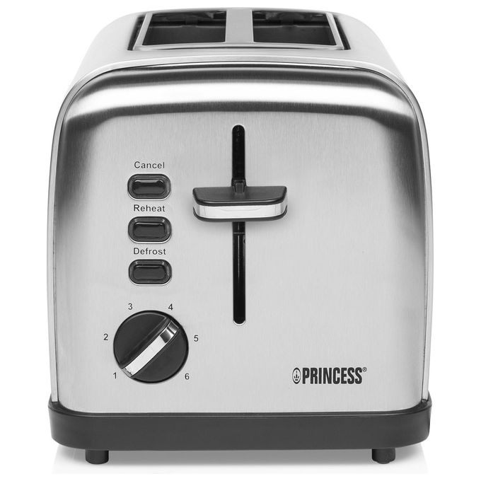 Princess 142354 Tostapane 2 Fessure 6 Livelli Doratura 850W Scongelamento Riscaldamento Stop Griglia Scaldavivande colore Argento