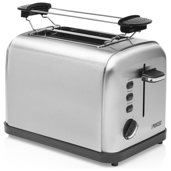 Princess 142354 Tostapane 2 Fessure 6 Livelli Doratura 850W Scongelamento Riscaldamento Stop Griglia Scaldavivande colore Argento