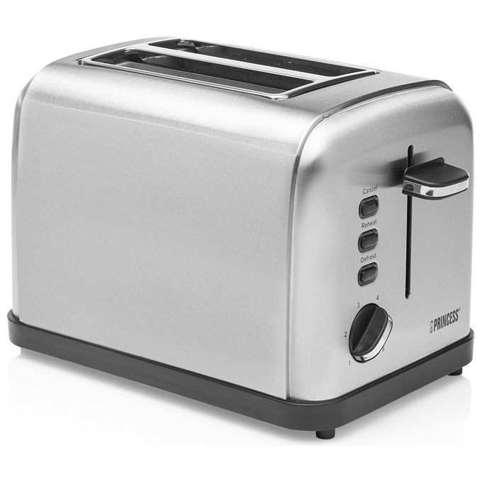 Princess 142354 Tostapane 2 Fessure 6 Livelli Doratura 850W Scongelamento Riscaldamento Stop Griglia Scaldavivande colore Argento
