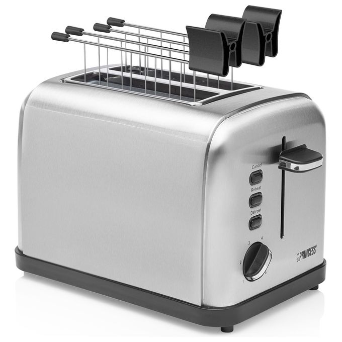 Princess 142354 Tostapane 2 Fessure 6 Livelli Doratura 850W Scongelamento Riscaldamento Stop Griglia Scaldavivande colore Argento
