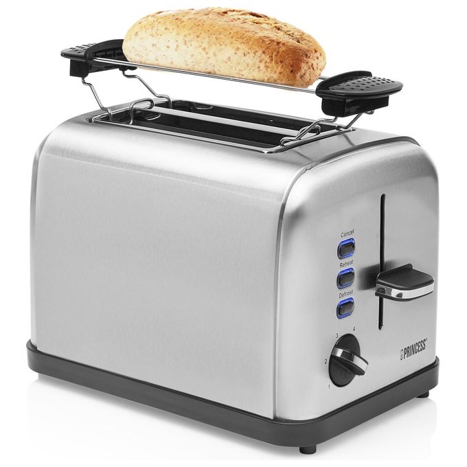 Princess 142354 Tostapane 2 Fessure 6 Livelli Doratura 850W Scongelamento Riscaldamento Stop Griglia Scaldavivande colore Argento