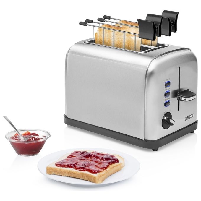 Princess 142354 Tostapane 2 Fessure 6 Livelli Doratura 850W Scongelamento Riscaldamento Stop Griglia Scaldavivande colore Argento
