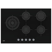 BEKO HILL75222S Piano Cottura a Gas in Vetroceramica 5 Fuochi 1 Bruciatore Wok Griglia in Ghisa 75 cm Nero