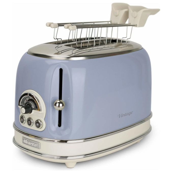 Ariete 155 Tostapane Vintage Celeste 2 Fette con Pinze 6 Livelli di Tostatura 810W Corpo Acciaio Inossidabile Vassoio Raccoglibriciole Estraibile