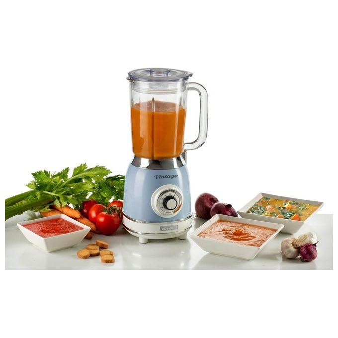 Ariete 583 Vintage Frullatore da tavolo Tazza in Vetro 1,5 L 4 Lame Acciaio Inox 4 Velocita' Pulse 1000 W colore Celeste