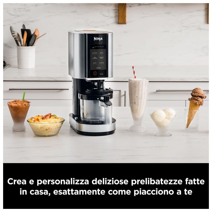 Ninja NC300EU Creami Gelatiera 1,4 L 800W 7 Programmi Gelato Sorbetto Frappe' Smoothie colore Argento Nero