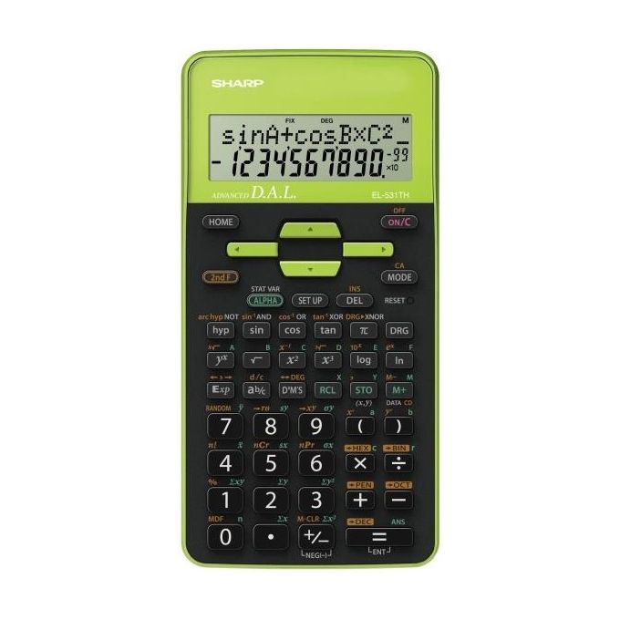 Sharp El531thbgr Calcolatrice Scientifica 2 Righe x 12 Caratteri 10 Cifre 2 Esponenti Verde