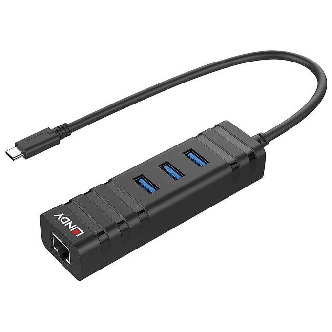 Lindy Adattatore Usb 3.1 Hub e Gigabit Ethernet Rj-45 3P Usb Tipo A con Usb 3.1 Tipo C