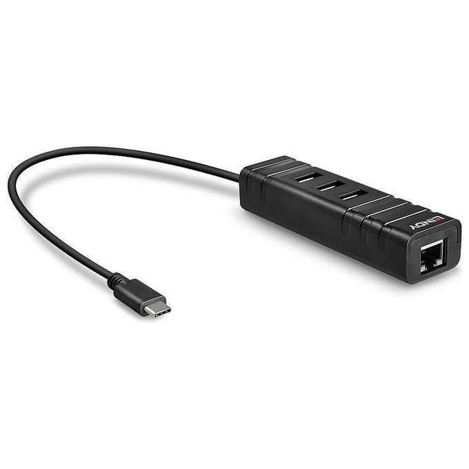 Lindy Adattatore Usb 3.1 Hub e Gigabit Ethernet Rj-45 3P Usb Tipo A con Usb 3.1 Tipo C