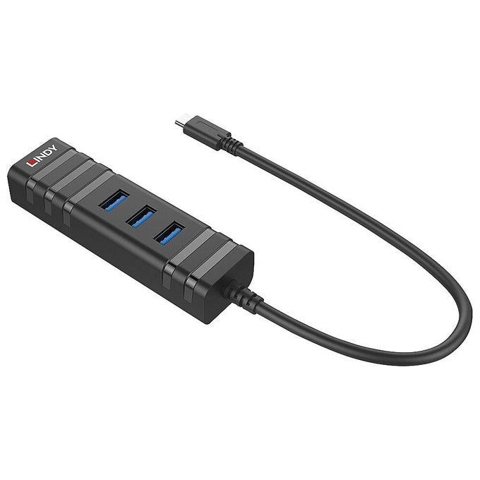Lindy Adattatore Usb 3.1 Hub e Gigabit Ethernet Rj-45 3P Usb Tipo A con Usb 3.1 Tipo C