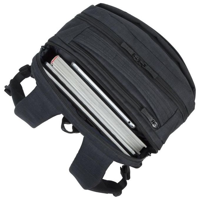 Rivacase 8365 BISCAYNE Zaino per Laptop fino a 17.3'' in Poliestere Nero con Scomparto Imbottito e Porta USB Laterale colore Nero