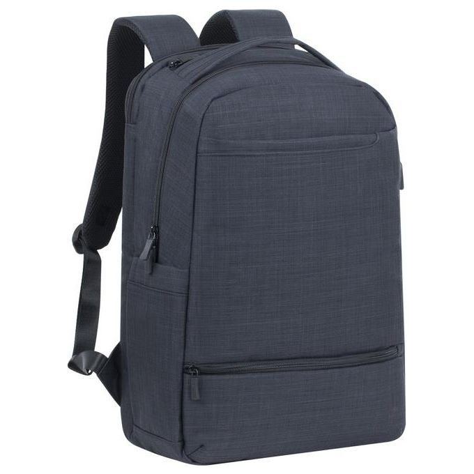 Rivacase 8365 BISCAYNE Zaino per Laptop fino a 17.3'' in Poliestere Nero con Scomparto Imbottito e Porta USB Laterale colore Nero